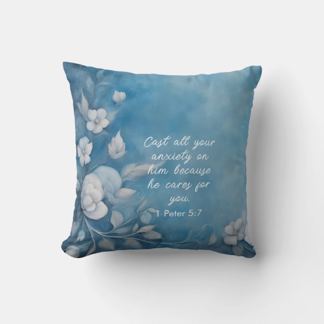 1 Peter 5:7 Bible Verse Image Throw Pillow (Front)