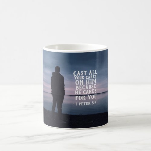 1 Peter 57 Cast all you cares on Him Bible Verse Coffee Mug