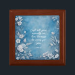 1 Peter 5:7 “Cast All Your Anxiety” Blue Floral Gift Box<br><div class="desc">A peaceful blue floral design featuring 1 Peter 5:7 — “Cast all your anxiety on Him because He cares for you.” Soft, comforting artwork perfect for encouraging gifts, home décor, cards, and meaningful Christian inspiration. The Bible verse and citation are customizable.</div>