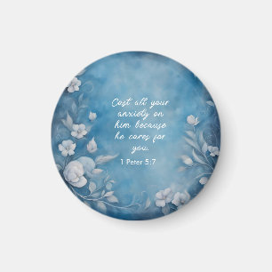 1 Peter 5:7 “Cast All Your Anxiety” Blue Floral Magnet