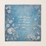 1 Peter 5:7 “Cast All Your Anxiety” Blue Floral Scarf<br><div class="desc">A peaceful blue floral design featuring 1 Peter 5:7 — “Cast all your anxiety on Him because He cares for you.” Soft,  comforting artwork perfect for encouraging gifts,  home décor,  cards,  and meaningful Christian inspiration.  The Bible verse and citation are customizable.</div>