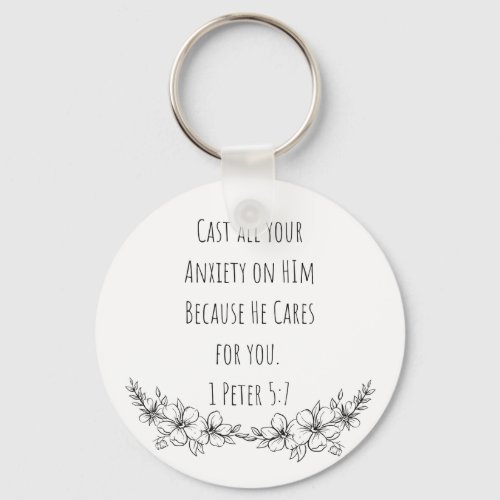 1 Peter 57 Cast all your Anxiety Button Keychain