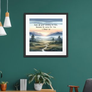 1 Peter 5:7 Cast all your anxiety on Him Framed Art