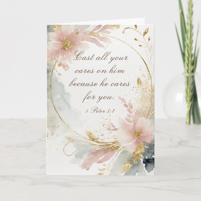 1 Peter 5:7 Cast All Your Cares on Him Bible Verse Card (Front)
