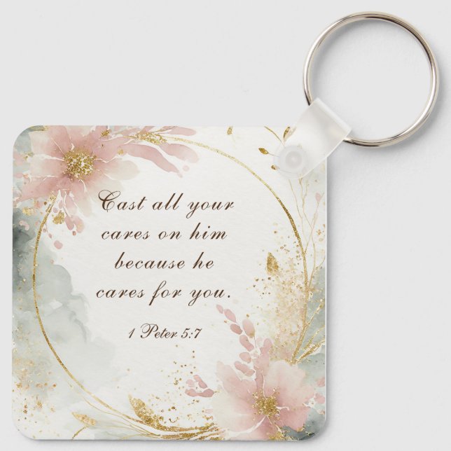 1 Peter 5:7 Cast All Your Cares on Him Bible Verse Keychain (Back)