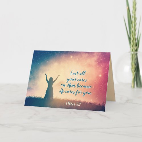 1 Peter 57 Cast all your cares on Him Scripture Card