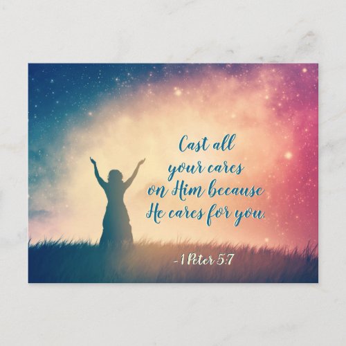 1 Peter 57 Cast all your cares on Him Scripture Postcard