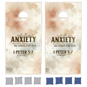 1 Peter 5:7 Cast your anxiety on Him Bible Verse Cornhole Set