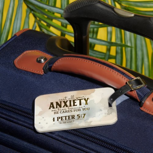 1 Peter 57 Cast your anxiety on Him Bible Verse Luggage Tag