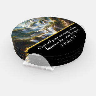 1 Peter 5:7 Christian Faith a waterfall  Coaster Set