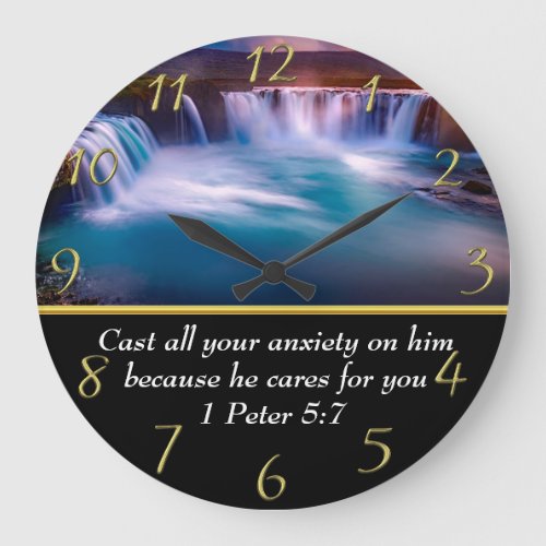 1 Peter 57 Christian Faith a waterfall  Large Clock