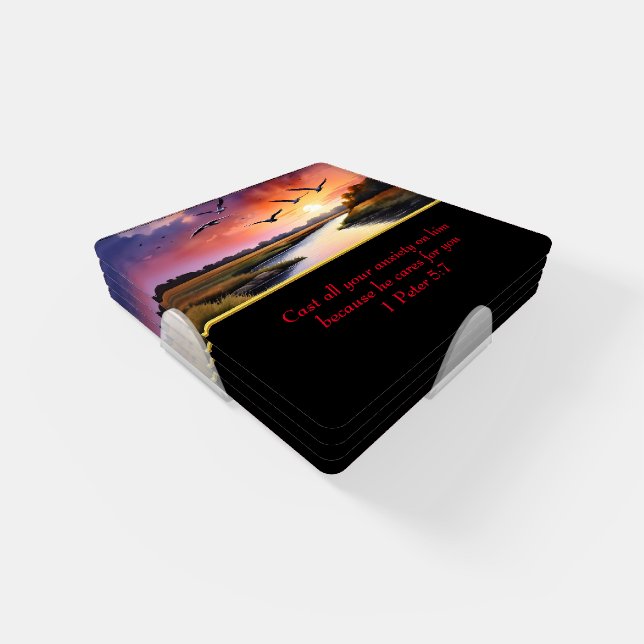 1 Peter 5:7 Christian Faith moutain lake  Coaster Set (Set)