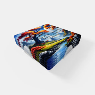 1 Peter 5:7 cross on a mountain Coaster Set