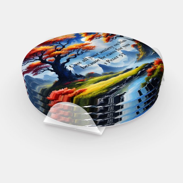 1 Peter 5:7 cross on a mountain  Coaster Set (Set)