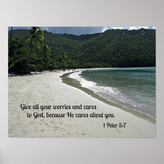 1 Peter 5:7 Give all your worries and cares to God Poster (Front)