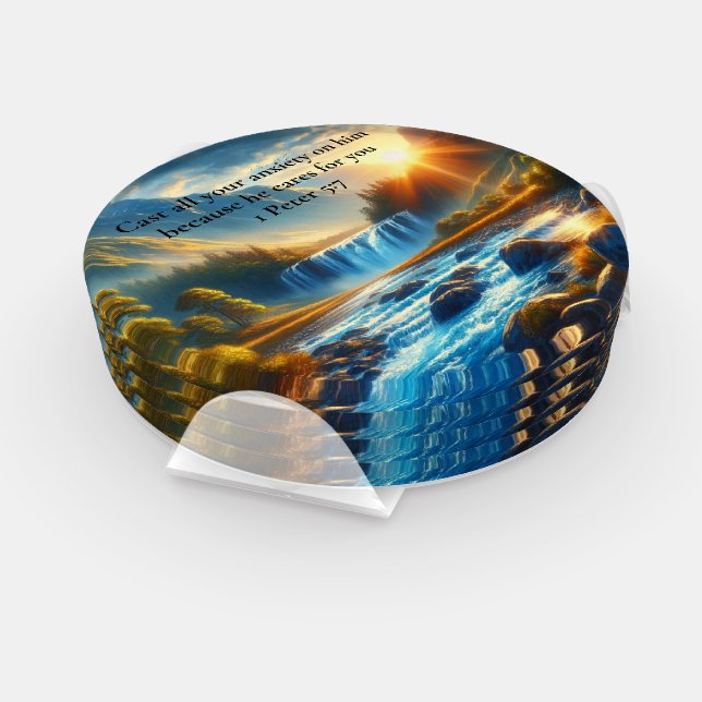 1 Peter 5:7 Gold Christian Faith Prayer Coaster Set (Set)