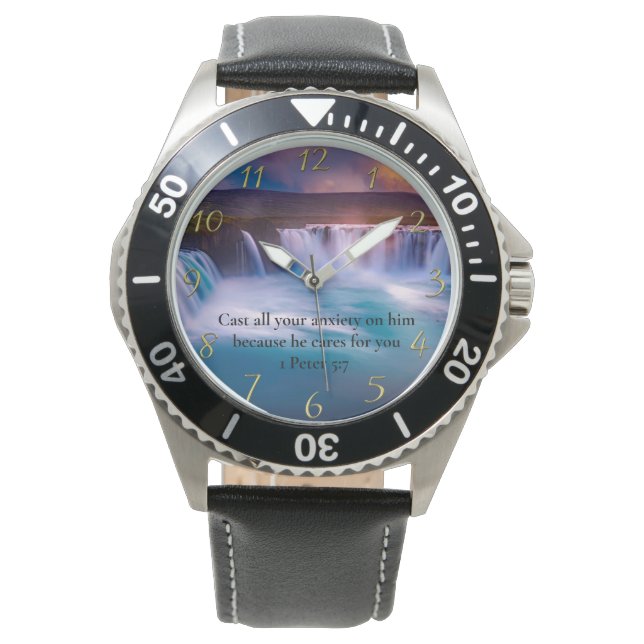 1 Peter 5:7 Gold Christian Faith Prayer Watch (Front)