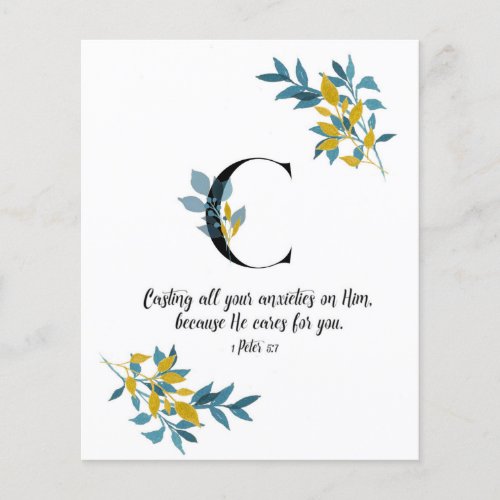 1 Peter 57 Letter C watercolor scripture card