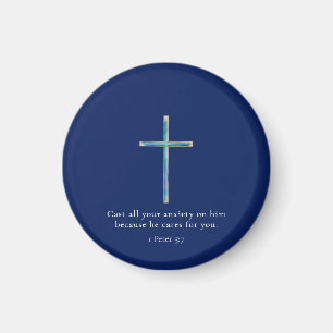 1 Peter 5:7 Minimalist Cross Magnet