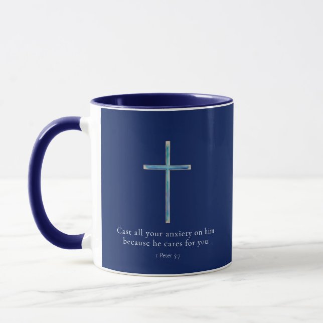 1 Peter 5:7 Minimalist Cross Mug (Left)
