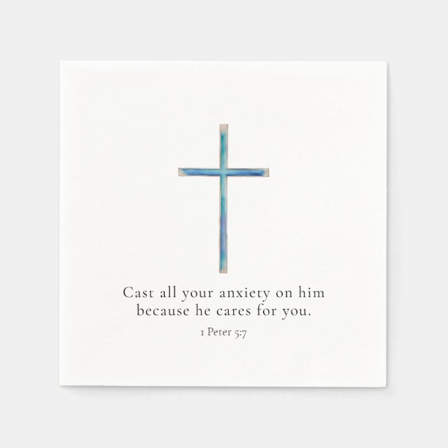 1 Peter 5:7 Minimalist Cross Napkins (Front)