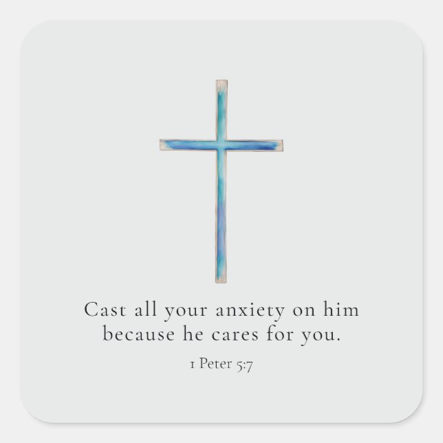 1 Peter 5:7 Minimalist Cross Square Sticker (Front)