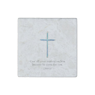 1 Peter 5:7 Minimalist Cross Stone Magnet