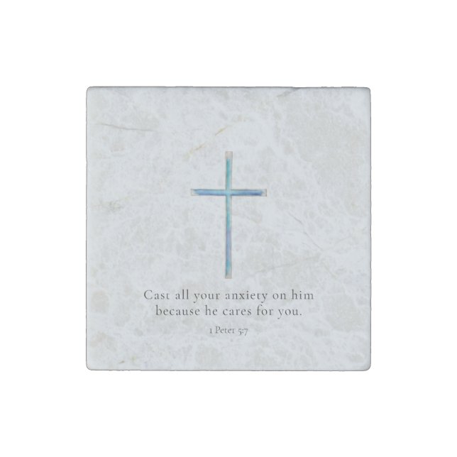 1 Peter 5:7 Minimalist Cross Stone Magnet (Front)