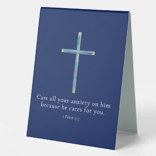 1 Peter 5:7 Minimalist Cross Table Tent