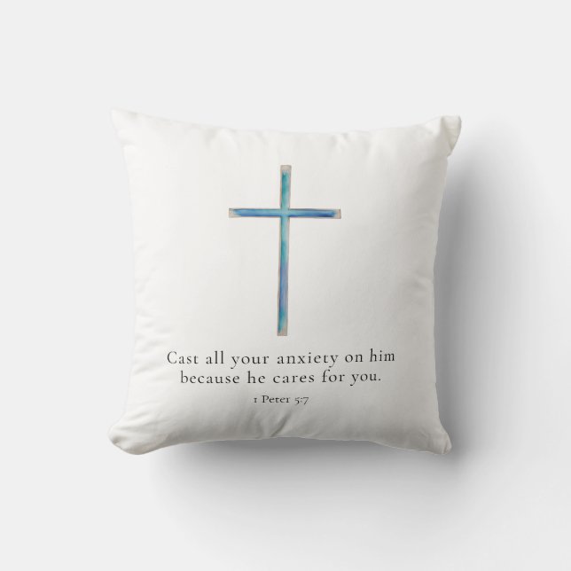 1 Peter 5:7 Minimalist Cross Throw Pillow (Front)