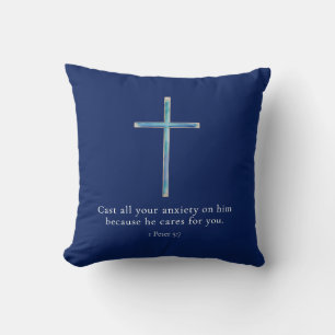 1 Peter 5:7 Minimalist Cross Throw Pillow