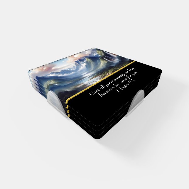 1 Peter 5:7 moutain lake  Coaster Set (Set)