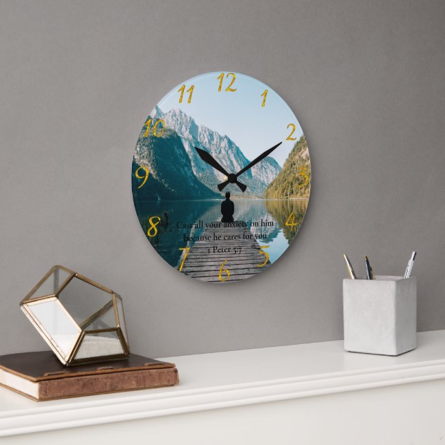 1 Peter 5:7 sitting on the dock  Large Clock (Office)