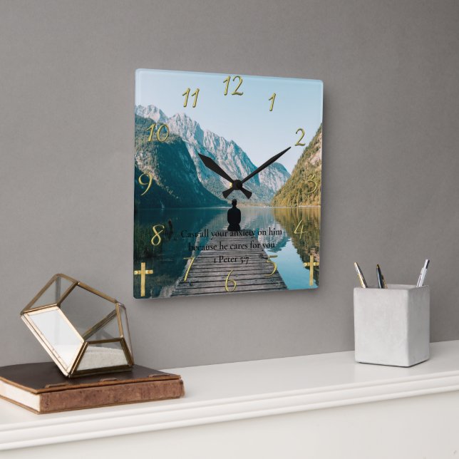 1 Peter 5:7 sitting on the dock Square Wall Clock (Office)