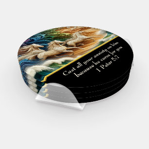 1 Peter 5:7 waterfalls in valley  Coaster Set