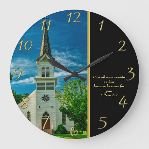 1 Peter 57 White Church   Large Clock