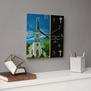 1 Peter 5:7  White Church Square Wall Clock
