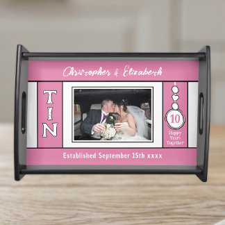1 photo 10 year anniversary names pink serving tray