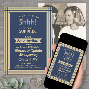 1 Photo Anniversary Surprise Party Navy Blue Gold Save The Date