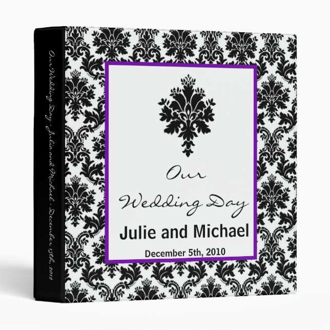 1" Photo Binder Scrapbook Black Purple Damask (Front/Spine)