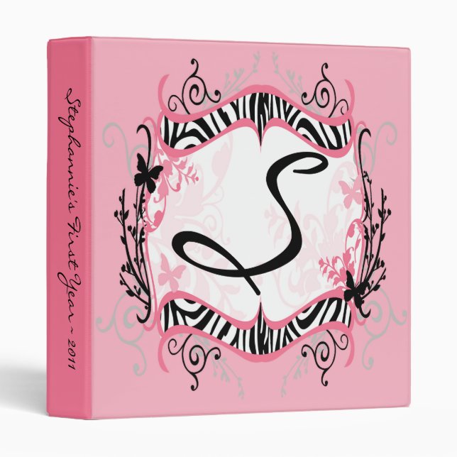 1" Photo Binder Scrapbook Butterfly Zebra Print (Front/Spine)