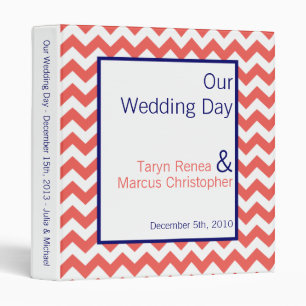 1" Photo Binder Scrapbook Coral Navy Blue Chevron