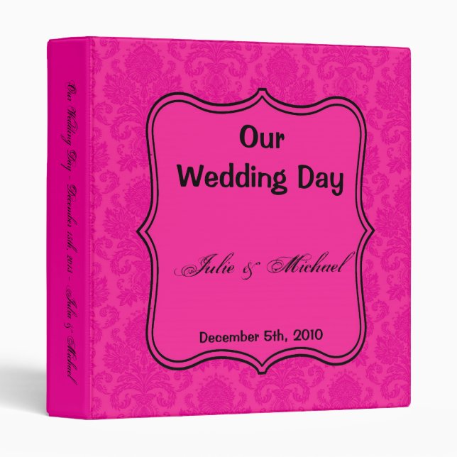 1" Photo Binder Scrapbook Hot Pink Bla Damask Lace (Front/Spine)