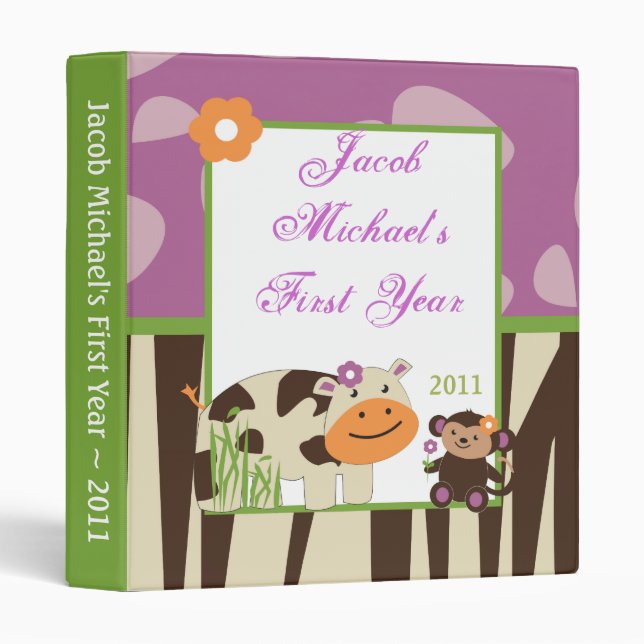 1" Photo Binder Scrapbook Jacana Purple Animals (Front/Spine)