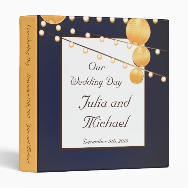 1" Photo Binder Scrapbook Paper Lanterns on Blue (Front/Spine)