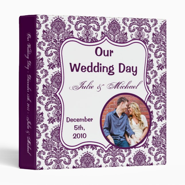1" Photo Binder Scrapbook Plum Purple Damask Lace (Front/Spine)