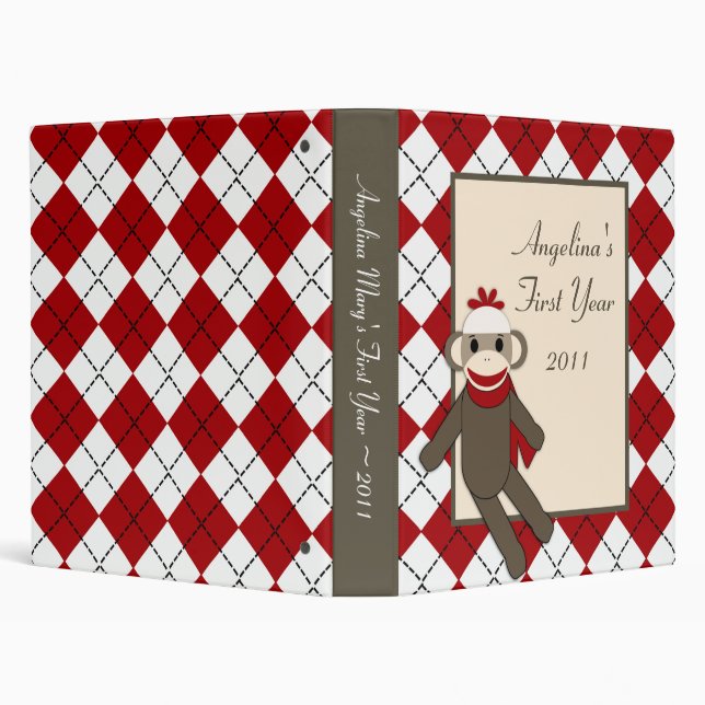1" Photo Binder Scrapbook Red Sock Monkey (Background)