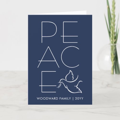 1 Photo Bird of Peace Modern Dove Navy Blue White Holiday Card