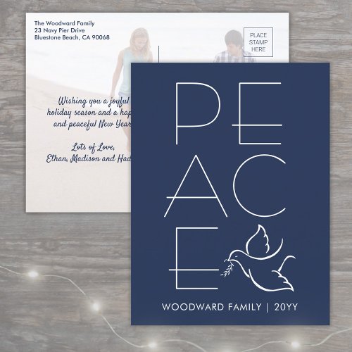 1 Photo Bird of Peace Modern Dove Navy Blue White Holiday Postcard