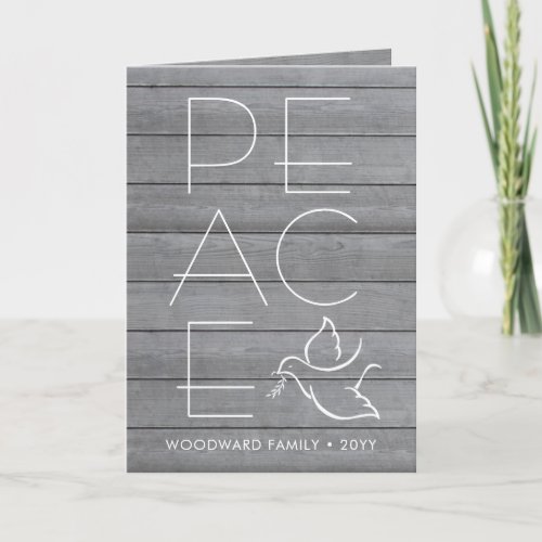 1 Photo Bird of Peace Modern Dove Rustic Grey Wood Holiday Card